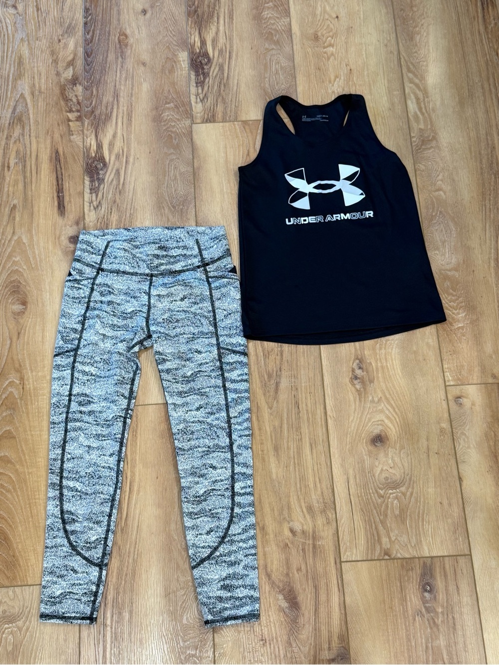 Under Armour Black Logo Tank with Black and White Leggings